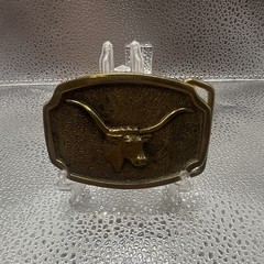 Vintage Solid Brass Longhorn Steer BTS Belt Buckle 3&Prime; x 2&Prime; Made in USA
