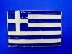 Greece Country in the Balkans Flag White Blue Enameled Patriotic Belt Buckle