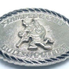 Vintage Calgary Stampede City Bullshooter&rsquo;s Belt Buckle EUC 3 1/2&Prime; x 2 3/4&Prime;