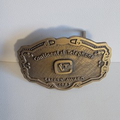 Vntg Brass Belt Buckle Continental Telephone Safety Award 1982 Mens Collectible