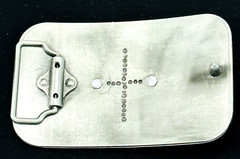 Belt Buckle Gold Tone Fleur De Lie Emblem on Silver Tone Rectangular
