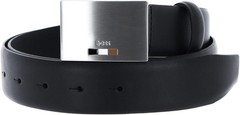 Hugo Boss Men&rsquo;s Storm Icon Plaque Buckle Leather Belt, Black