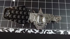 Collectible BRIGHT Finish STAINLESS STEEL Belt Buckle « STAR & PISTOLS » ENAMEL