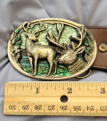 THE GREAT AMERICAN BUCKLE CO two deer BUCKLE and LEATHER BELT size 40