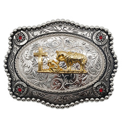 Western texas State Flag Cowboy Rodeo Scorpion Saint Jude Rooster Belt Buckle