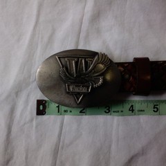 Vtg Winston Buckle W/Hand Stained Bridle Leather Belt 32/34 3D Flying Eagle…