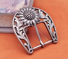 Retro Silver Big Sun Flower Leather Belt Buckle Replacement Fit 1.5 Inch Strap