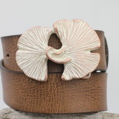 Gingko Leaves Belt Buckle, Rosepearl, Natural Metal Design with Gingko Leaves