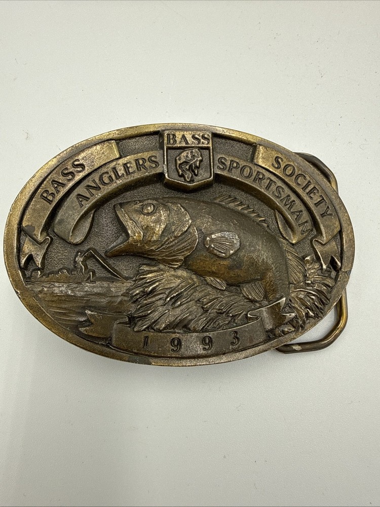 Vintage 1993 Bass Anglers Sportsman Society Brass Finished Belt Buckle Parts