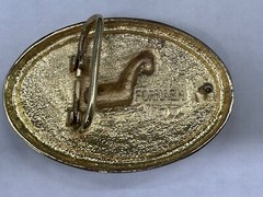 BELT BUCKLE GOLD TONE BLACK ENAMEL HORSE SIGNED FORNASH MEN WOMEN UNISEX