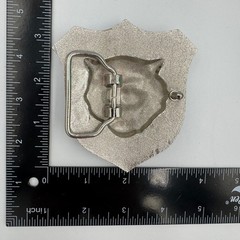 Tiger Head Shield Belt Buckle Silver Tone Black Enamel 3D Relief Mens