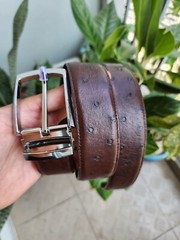 3.8CM Brown 100% Genuine Ostrich Leather Skin Men Belt Silver Buckle- Handmade