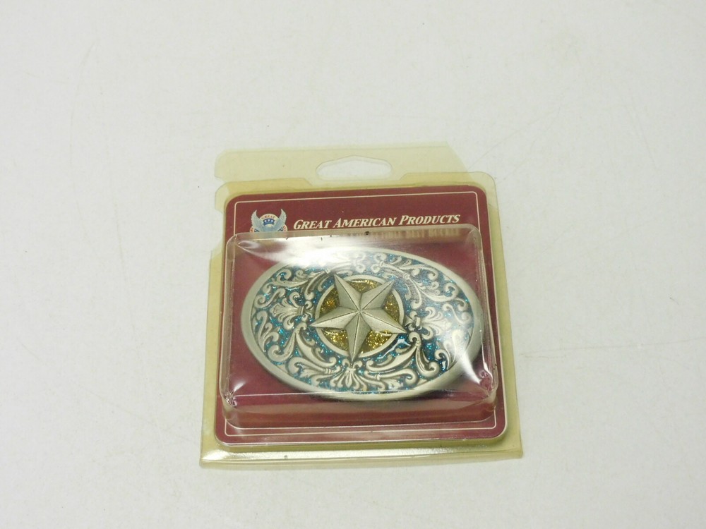 Vintage Star Blue and Gold Pewter Collectable Belt Buckle – Texan