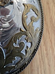 Horse Cowboy large belt buckle Alpaca Mexico 4.5&Prime; x 3.25&Prime; Rodeo Country