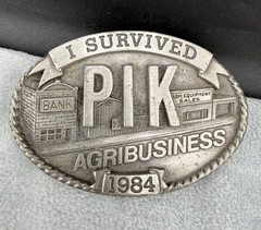 Vintage Ag Belt Buckle PIK 1984 Silver Tone