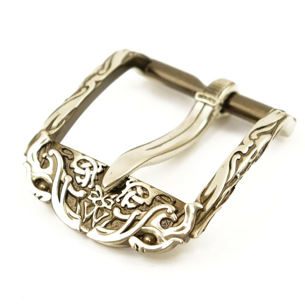 German silver belt buckle Odin&rsquo;s Wolves, pin type Old Norse Scandinavian Celtic