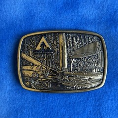 EXCELLENT OLD VTG 1983 MEN&rsquo;S SOLID BRASS BELT BUCKLE: WEYERHAEUSER ANTIQUE MILL
