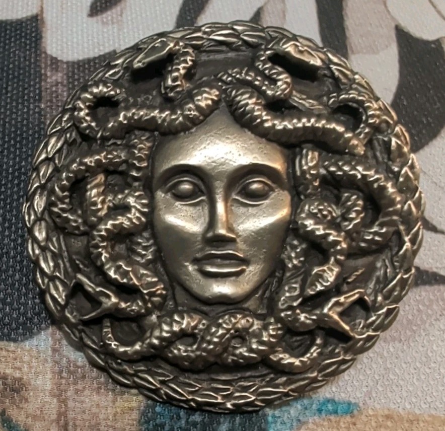 German Silver MEDUSA BELT BUCKLE (stamped JJ Shape) EXC