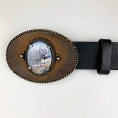 Artistic Impressions Moose Belt Buckle Julie Zsupnik Porcelain Leather Belt L
