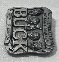 Buck Knives Belt Buckle Four Generations Of Knife Makers Pewter Smoky MT. Knife