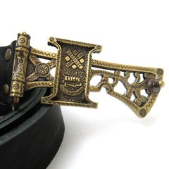 Runic Axe brass belt buckle, Medieval military weapon ax solid brass belt buckle