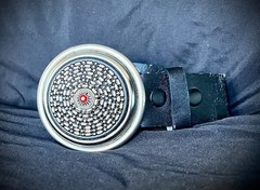 “Red Stone Shield”Industrial Art Belt Buckle Handmade OOAK Darren McNeese