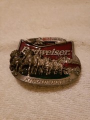 VINTAGE BUDWEISER BUCKLE CLYDESDALES KING OF BEERS EMBOSSED WAGON VGC