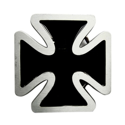 Black Enamel Iron Cross antique brushed silver removable BELT BUCKLE – BP134