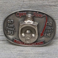Jesus Beverage Co Belt Buckle Mens Silver Western Bottle Opener Logo Novelty