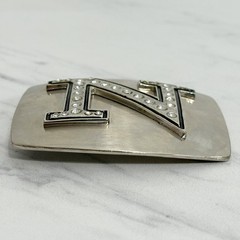 Rhinestone Studded N Letter Initial Monogram Silver Tone Belt Buckle