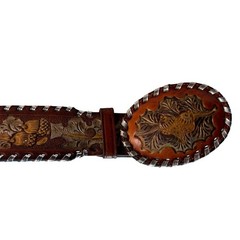 Vintage Tony Lama Western Belt & Buckle Men 34 Acorn Oak Silver Whipstitch USA