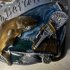 Siskiyou Fishing Metal Belt Buckle Fish 3D Silver/Blue/Gold 1.5in Oval Vintage
