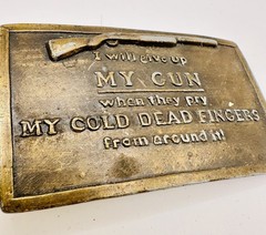 Vintage My Cold Dead Fingers Belt Buckle – 2nd Amendment Gun Rights Brass Tone