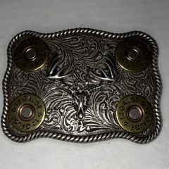 Nocona Belt Buckle 12 Gauge Shotgun Shells Whitetail Deer Skull Filigree NEW