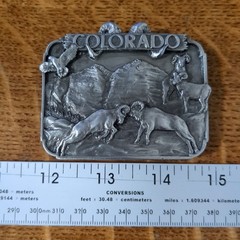 vintage COLORADO belt buckle MOUNTAINS western HEAVY PEWTER nature cowboy