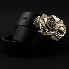 Belt buckle Rose American Beauty, Handmade brass flower women accessories,