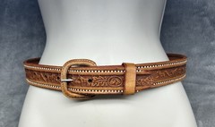 Vintage Brown Tooled Leather Belt Western Cowgirl Size 28
