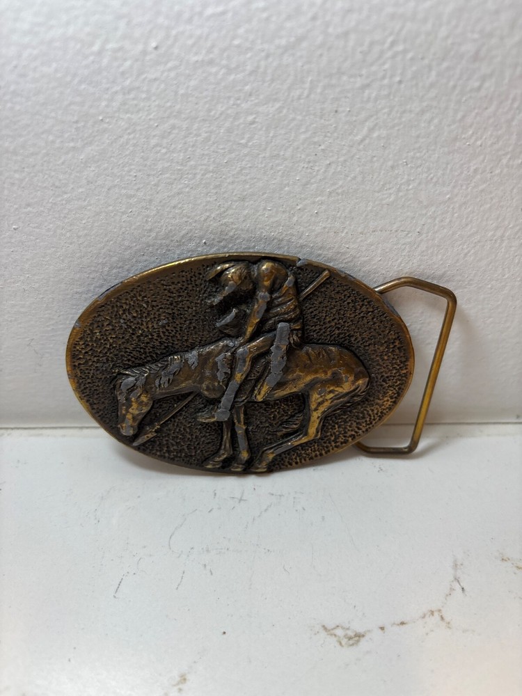 Vintage Native American Belt Buckle Spec Cast Denver CO 1981 Brass