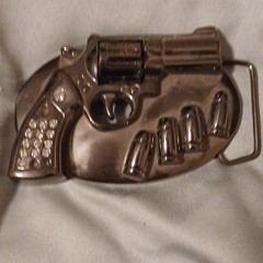 Silver Tone Revolver & Bullets Rhinestone Metal Western Belt Buckle 1.5in Men