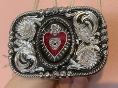 Western Sacred Heart Belt Buckle Valentines Rose Crown Mexican Art Accessory