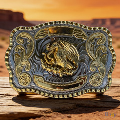 Mexican Eagle Belt Buckle Western Gold Silver Tone Hebilla Mexicana Cowboy Men