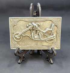 VINTAGE MOTORCYCLE CHOPPER THEME BELT BUCKLE – BRASS #860; VGC 1970s