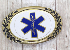 EMT Emergency Medical Technician Brass & Enamel Belt Buckle Aminco 1980