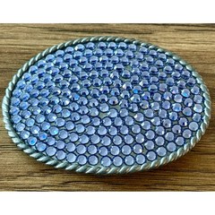 Vintage Blue Purple Rhinestone Belt Buckle Signed Unknown Maker Made USA Western