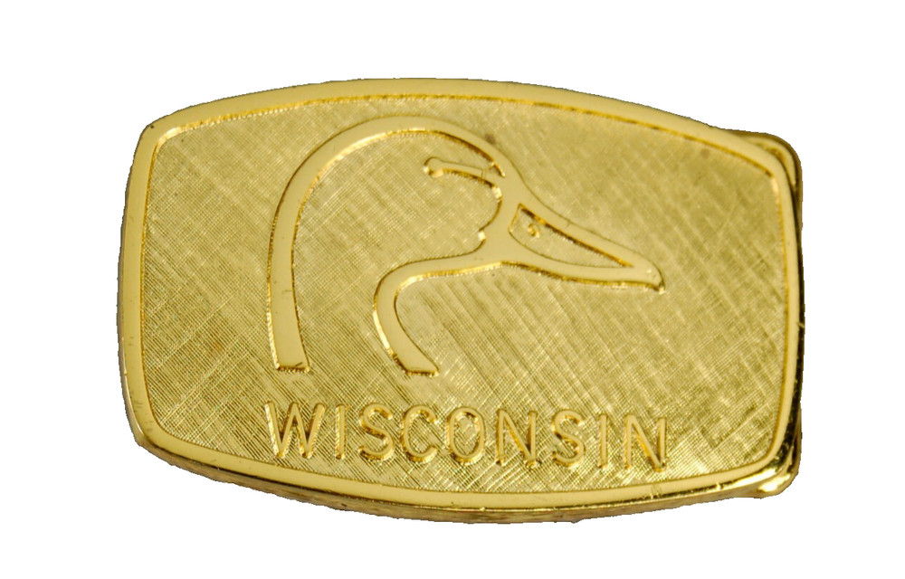 Wisconsin Ducks Unlimited belt buckle gold tone