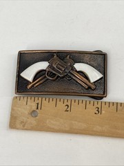 Copper Color Western 3&Prime; Belt Buckle Revolver Guns Rodeo Cowboy Cowgirl Unisex