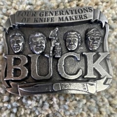 Buck Knives Metal Belt Buckle Silver Western 1.5in « Four Generations » Text