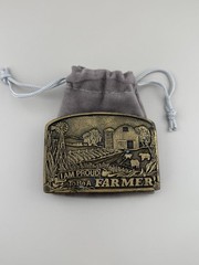 I Am Proud To Be A Farmer Belt Buckle Vintage Americana 1977 Barn Scene