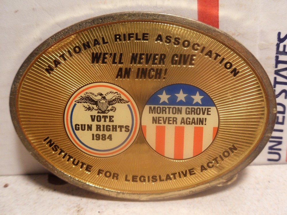 1984 NATIONAL RIFLE ASSOCIATION STARS & STRIPES NRA RED WHITE & BLUE BELT BUCKLE
