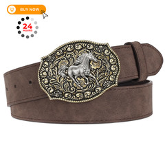 SANSTHS Cowboy Belts for Men Women 35&Prime;-38&Prime; Waist Adjustable, Pu Coffee/Horse